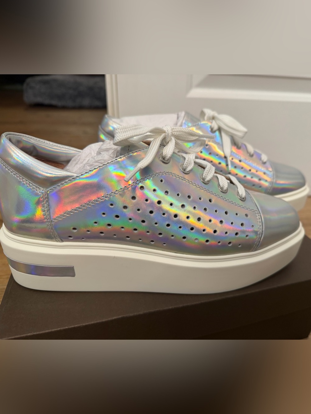 Paolo Holographic Silver Platform Sneakers